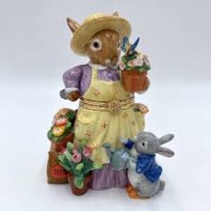 Easter/Spring Rabbit Mother Child Garden Flowers Trinket box by CWC